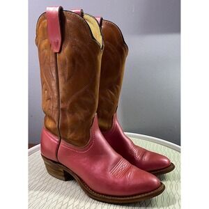 Acme Leather Western Women's Cowboy Cowgirl Painted Coral&Tan Boot Sz.7 See Desc